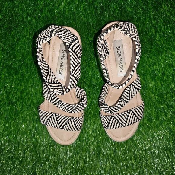 Steve Madden Sandals Womens 6 Jennie Espadrille Strappy Black Wedge Heels zebra - Picture 6 of 8